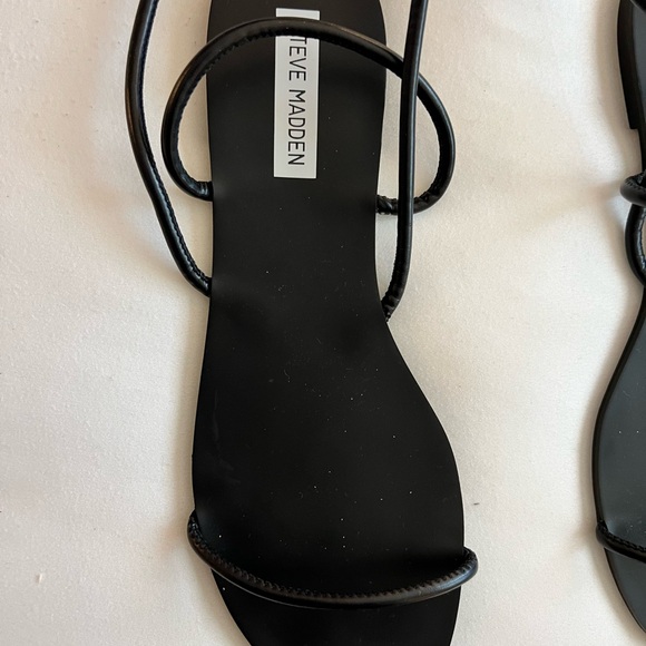 Steve Madden Black Lace-Up Minimalist Flat Sandals - Picture 2 of 9